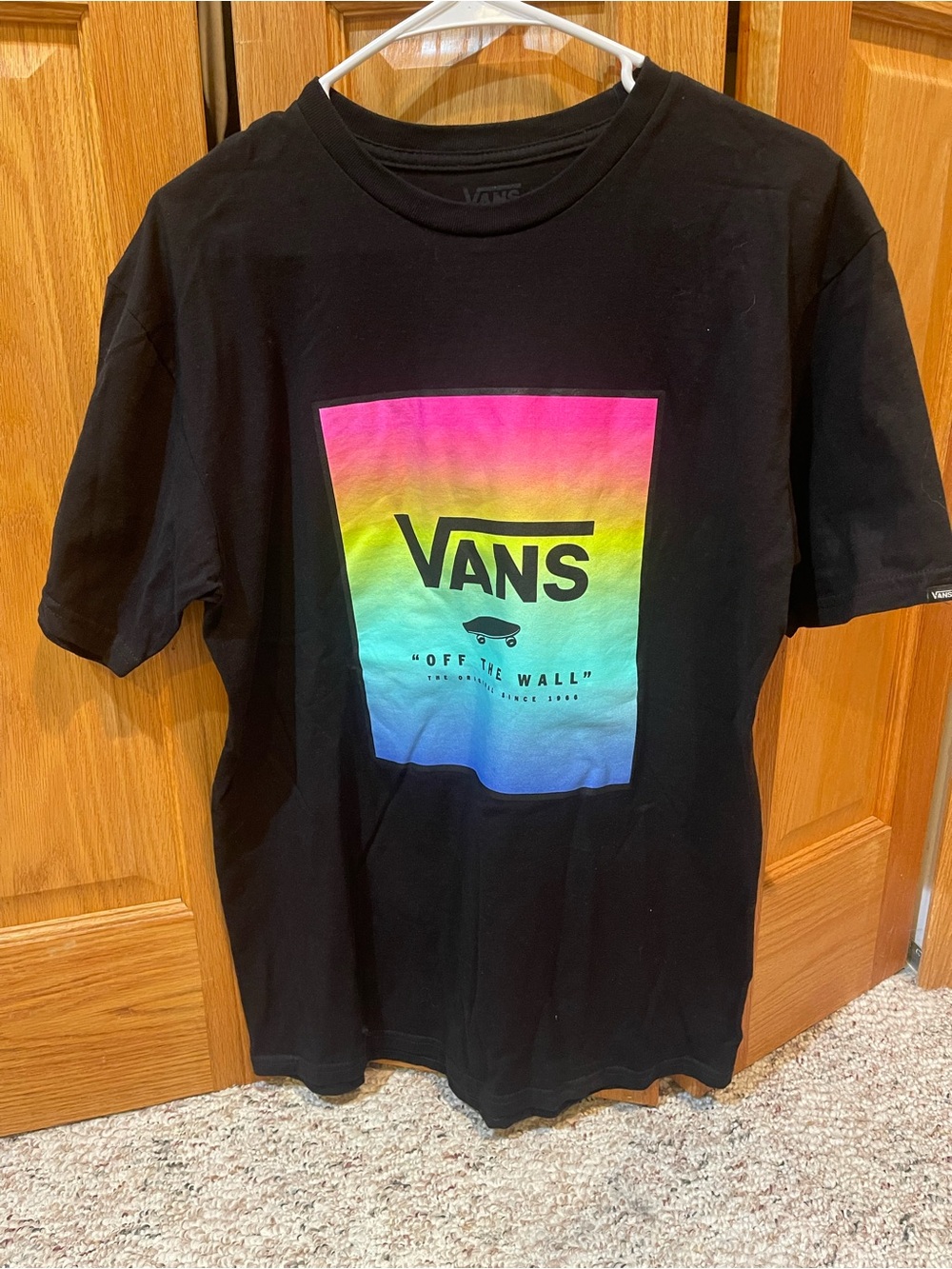 Vans Black Tee with Rainbow Gradient Square Logo